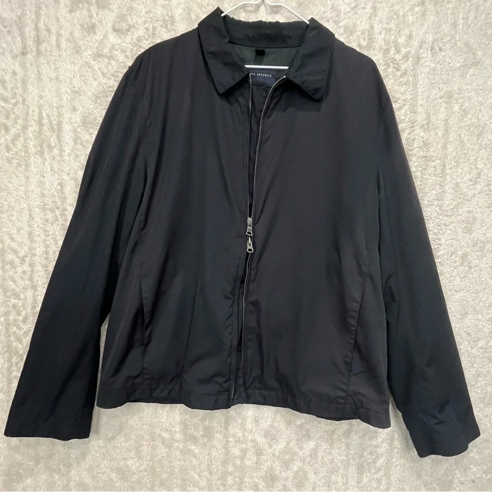 Banana Republic Lightweight Black Zipper Coat Jacket Sz XL Classic Deep Pockets